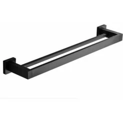 Porte Serviette Double Salle De Bain, Noir Barre Porte Serviette Mural, Porte Essuie Salle De Bain En Acier Inoxydable Porte Torchon Cuisine Support De Serviettes, 40cm,390g