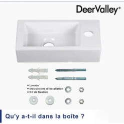 DeerValley Lavabo Suspendu Rectangulaire Blanc Pour Salle De Bain - Trou Pour Robinet à Gauche 36.5x18x9cm,DV-1V081L -Geberit || Grohe || ALLIBERT Soldes 100736055 3