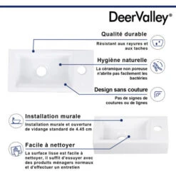 DeerValley Lavabo Suspendu Rectangulaire Blanc Pour Salle De Bain - Trou Pour Robinet à Gauche 36.5x18x9cm,DV-1V081L -Geberit || Grohe || ALLIBERT Soldes 100736055 4