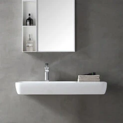 Lavabo Mural / Vasque à Poser TWG202 En Solide Surface (Solid Stone) - Blanc Mat - 90x40x12cm -Geberit || Grohe || ALLIBERT Soldes 10583276 4