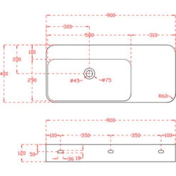 Lavabo Mural / Vasque à Poser TWG202 En Solide Surface (Solid Stone) - Blanc Mat - 90x40x12cm -Geberit || Grohe || ALLIBERT Soldes 10583276 5