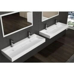 Lavabo Mural / Lavabo à Poser BS6001 -blanc- 2 Trous Pour Robinetterie- Largeur 120cm