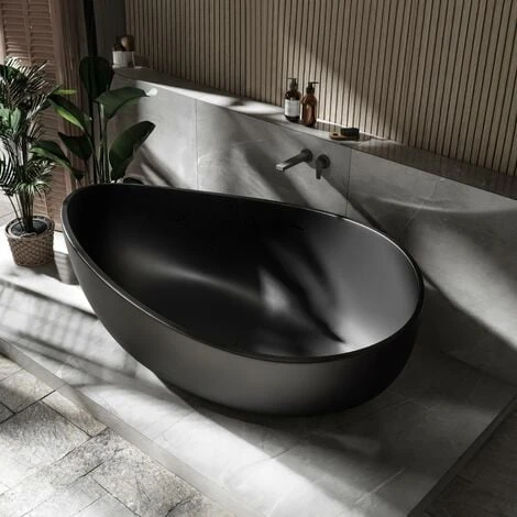 Baignoire îlot En Pierre Solide, Solide Surface, WAVE Noir Mat, 180 X 110cm 3 Baignoire îlot En Pierre Solide, Solide Surface, WAVE Noir Mat, 180 X 110cm