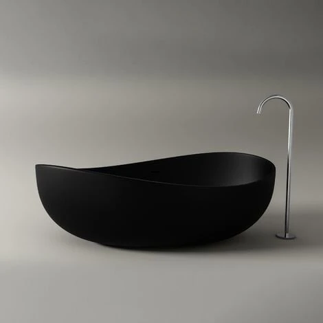 Baignoire îlot En Pierre Solide, Solide Surface, WAVE Noir Mat, 180 X 110cm 4 Baignoire îlot En Pierre Solide, Solide Surface, WAVE Noir Mat, 180 X 110cm – Image 2