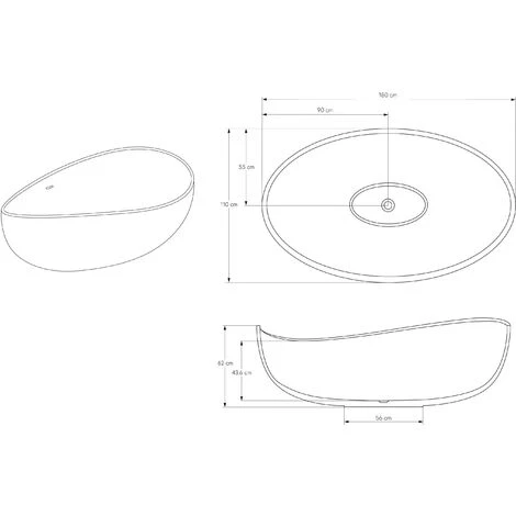 Baignoire îlot En Pierre Solide, Solide Surface, WAVE Noir Mat, 180 X 110cm 7 Baignoire îlot En Pierre Solide, Solide Surface, WAVE Noir Mat, 180 X 110cm – Image 5