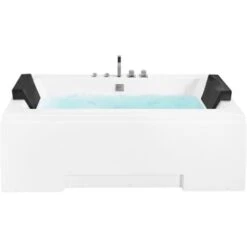 Baignoire Balnéo De Forme Rectangulaire 170 Cm En Acrylique Blanc Avec Chromothérapie 2 Appui-Têtes Et Une Capacité De 285 Litres Max Beliani