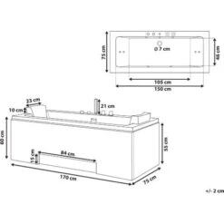 Baignoire Balnéo De Forme Rectangulaire 170 Cm En Acrylique Blanc Avec Chromothérapie 2 Appui-Têtes Et Une Capacité De 285 Litres Max Beliani -Geberit || Grohe || ALLIBERT Soldes 11576300 3