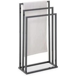 Porte-serviettes Sur Pied KUNO Portant Pour Vêtements Et Linge De Salle De Bain Avec 3 Niveaux D'étendage, Structure En Métal Gris