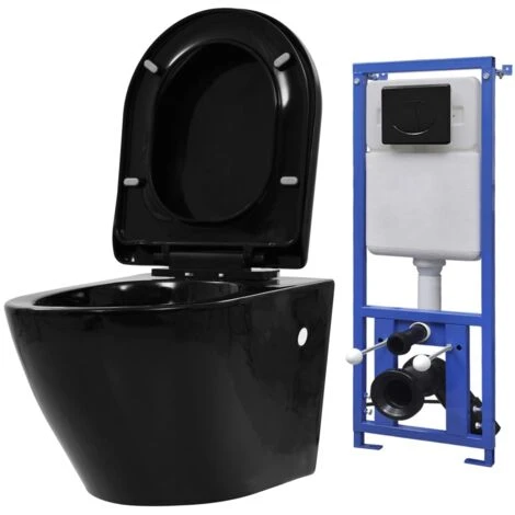 Toilette Suspendue Au Mur Avec Réservoir Caché Céramique Noir VidaXL 3 Toilette Suspendue Au Mur Avec Réservoir Caché Céramique Noir VidaXL