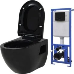 Toilette Suspendue Au Mur Avec Réservoir Caché Céramique Noir VidaXL