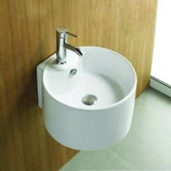 Lavabo Rond Suspendu - Céramique Blanc - 40x43 Cm - Sigma