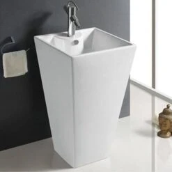 Lavabo Totem Carré - Céramique Blanc - 48x82 Cm - Line