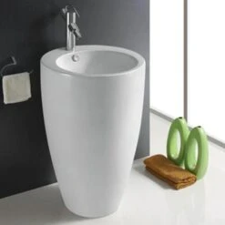 Lavabo Totem Rond - Céramique Blanc - 50x85 Cm - Ove