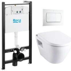 Roca Pack Bâti-support ROCA ACTIVE + WC SM26 Sans Bride + Abattant Softclose + Plaque De Commande Blanche (RocaActiveSM26-1)