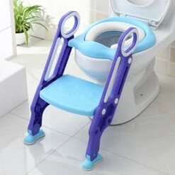 Siège De Toilettes Echellepour Bébé Réglable Et Pliable Avec Siège Rembourré,Large Marchepied Charge Max.75KG Violet+Bleu