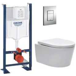 Grohe Pack WC Autoportant Avec Cuvette Swiss Aqua Technologies Sans Bride + Plaque Chrome (ProjectSATrimless-1)