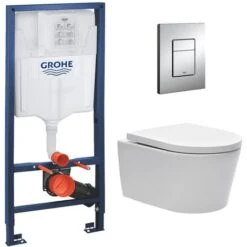 Grohe Pack WC Rapid SL + Cuvette Sans Bride SAT, Fixations Cachées + Plaque Skate Chrome (RapidSL-SATrimless)