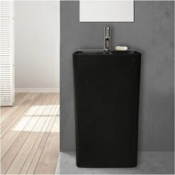 Lavabo Colonne En Céramique Noire 46 X 85 X 34 Cm EKO