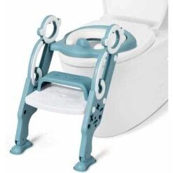 COSTWAY Siège De Toilette Pour Enfants, Pliable Et Hauteur Réglable, Réducteur De Toilette Pour Bébé Avec Marches Larges Et Antidérapantes