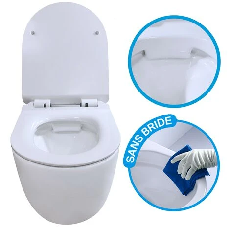 CONFORT - WC Suspendu Sans Bride Avec Fixations Invisibles + Abattant Ultra Fin Déclipsable + Frein De Chute 5 CONFORT - WC Suspendu Sans Bride Avec Fixations Invisibles + Abattant Ultra Fin Déclipsable + Frein De Chute – Image 3