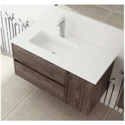 Lavabo Avec Vasque Déportée A Droite Marron En Résine á Charge Minerale SOLID SURFACE Pour Meuble De 80 Cm 121X46CM
