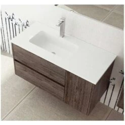 Lavabo Avec Vasque Déportée A Gauche Beige En Résine á Charge Minerale SOLID SURFACE Pour Meuble De 60 Cm 121X46CM