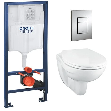 Grohe Pack WC Rapid SL + Cuvette Suspendue Sans Bride Porcher + Plaque Grohe Skate Cosmopolitan Chrome (RapidSL-PorcherRimless) 3 Grohe Pack WC Rapid SL + Cuvette Suspendue Sans Bride Porcher + Plaque Grohe Skate Cosmopolitan Chrome (RapidSL-PorcherRimless)