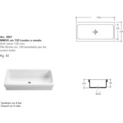 Lavabo à Canal 120x45xh20 Cm En Céramique Galassia Ninive Blanc -Geberit || Grohe || ALLIBERT Soldes 28874733 3