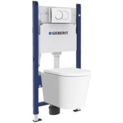 Geberit Pack Bâti-support 112cm + Cuvette Swiss Aqua Technologies Sans Bride + Plaque Blanche (SATrimlessGeb3)