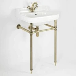 Hudson Reed Elizabeth - Lavabo Sur Pieds Rétro Avec 1 Trou - Or Brossé - 56cm X 45cm