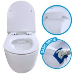 CONFORT - WC Noir Brillant Suspendu Sans Bride Avec Fixations Invisibles + Abattant Ultra Fin Déclipsable + Frein De Chute -Geberit || Grohe || ALLIBERT Soldes 32864989 3