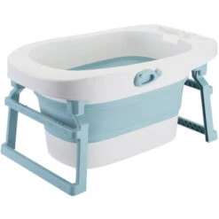 Baignoire Bébé Ergonomique Pliable Et Rabattable I Pour Nouveau-nés, Bébés Et Tout-Petits I Avec Bouchon De Vidange Pour Evacuer L'eau I Bleu -Geberit || Grohe || ALLIBERT Soldes 33223859 4