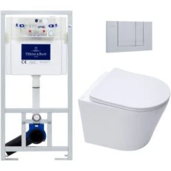 Villeroy & Boch Pack WC Bâti-support + WC Swiss Aqua Technologies Sans Bride Et Fixations Invisibles + Plaque Chrome Mat