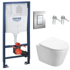 Grohe Pack WC Bâti-support + WC Swiss Aqua Technologies Infinitio Sans Bride, Fixation Invisible + Plaque Chrome
