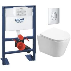 Grohe Pack WC Rapid SL 82cm Autoportant + WC Swiss Aqua Technologies Infinitio Sans Bride + Plaque Chrome (RapidSL82-Infinitio-2)