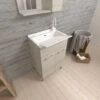 LAVOIR POUR BUANDERIE 50CM AVEC PLANCHE À LAVER ET PORTES EN CHÊNE GRIS PRATICO -Geberit || Grohe || ALLIBERT Soldes 35896938 1