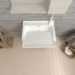 LAVOIR POUR BUANDERIE 50CM AVEC PLANCHE À LAVER ET PORTES EN CHÊNE GRIS PRATICO -Geberit || Grohe || ALLIBERT Soldes 35896938 3