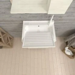 MEUBLE BUANDERIE AVEC LAVOIR 60CM AVEC PORTES EN CHÊNE BLANC PRATICO -Geberit || Grohe || ALLIBERT Soldes 35896950 3