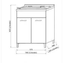 MEUBLE BUANDERIE AVEC LAVOIR 60CM AVEC PORTES EN CHÊNE BLANC PRATICO -Geberit || Grohe || ALLIBERT Soldes 35896950 5