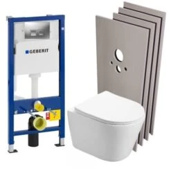Geberit Pack WC Bati-support Duofix UP100 + Cuvette SAT Infinitio Sans Bride + Set D'habillage + Plaque Chrome
