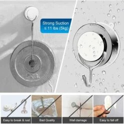 Crochet à Ventouse Sous Vide Pour Salle De Bains Toilettes Cuisine Crochet Serviette Puissant Crochet De Douche Peignoir En Acier Inoxydable (2pack) -Geberit || Grohe || ALLIBERT Soldes 37785031 3