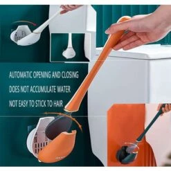 Nouvel Ensemble De Brosse De Toilette Et De Support De Goutte D'eau En Silicone, Brosse De Cuvette De Toilette Murale Pour Nettoyage En Profondeur Ouverture Automatique Fermeture -Geberit || Grohe || ALLIBERT Soldes 37991929 3