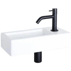 Differnz Hura Set Lave-mains 38.5x18.5x9cm Avec Robinet Courbé Noit Mat Céramique Blanc