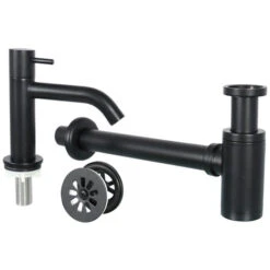 Differnz Hura Set Lave-mains 38.5x18.5x9cm Avec Robinet Courbé Noit Mat Céramique Blanc -Geberit || Grohe || ALLIBERT Soldes 38909451 5