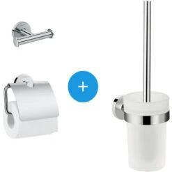 Hansgrohe Logis Universal Pack Brosse WC + Patère Salle De Bains + Porte-papier Toilette, Chrome (41722000-TRIOLOGIS)
