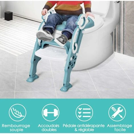 GOPLUS Siege De Toilette Pour Enfants Pliable Et Reglable, Siege De Toilette Echelle Marches Avec Marches Larges Et Antiderapantes, Lunette De Toilette Rembourre Confortable (vert) 6 GOPLUS Siege De Toilette Pour Enfants Pliable Et Reglable, Siege De Toilette Echelle Marches Avec Marches Larges Et Antiderapantes, Lunette De Toilette Rembourre Confortable (vert) – Image 4