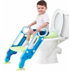GOPLUS Siege De Toilette Enfant Pliable, Reducteur De Toilette Bebe Avec Marches Larges, Escalier Toilette Enfant Avec Echelle Marche Pour Garcons Et Filles, Avec Lunette De Toilette En PVC (Bleu)