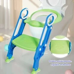 GOPLUS Siege De Toilette Enfant Pliable, Reducteur De Toilette Bebe Avec Marches Larges, Escalier Toilette Enfant Avec Echelle Marche Pour Garcons Et Filles, Avec Lunette De Toilette En PVC (Bleu) -Geberit || Grohe || ALLIBERT Soldes 40243899 3