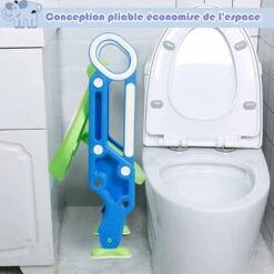 GOPLUS Siege De Toilette Enfant Pliable, Reducteur De Toilette Bebe Avec Marches Larges, Escalier Toilette Enfant Avec Echelle Marche Pour Garcons Et Filles, Avec Lunette De Toilette En PVC (Bleu) -Geberit || Grohe || ALLIBERT Soldes 40243899 4