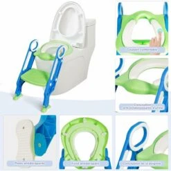 GOPLUS Siege De Toilette Enfant Pliable, Reducteur De Toilette Bebe Avec Marches Larges, Escalier Toilette Enfant Avec Echelle Marche Pour Garcons Et Filles, Avec Lunette De Toilette En PVC (Bleu) -Geberit || Grohe || ALLIBERT Soldes 40243899 5